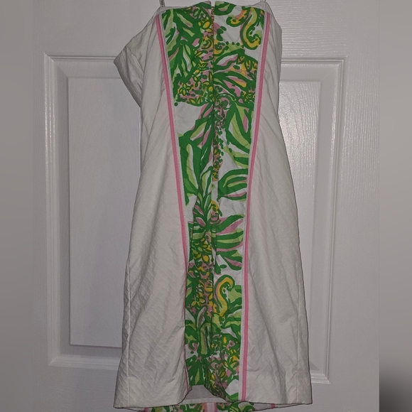 Lilly Pulitzer Angela Strapless Dress with Green and Pink Floral Design - Picture 2 of 3
